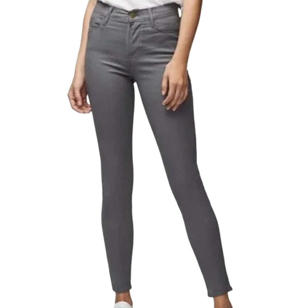 Frame Le High Skinny Jeans High-Rise Cotton Coated Denim Smoke Gray 26